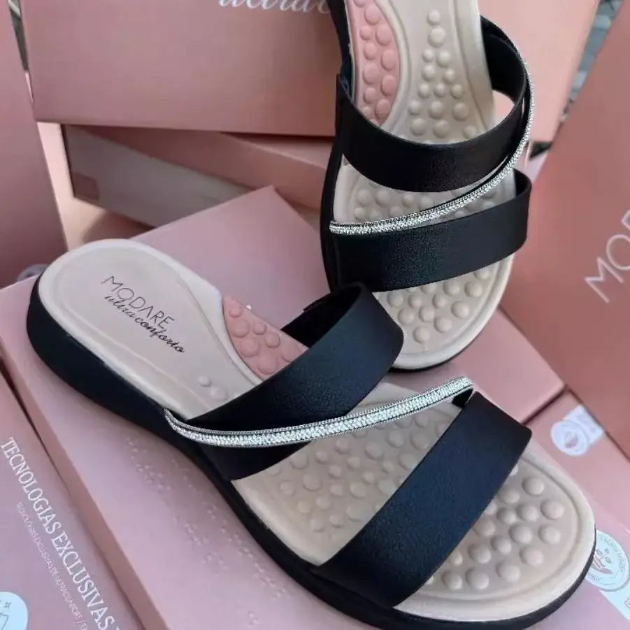 Sandália Papete Feminina Modare Soft com Strass Confortável Original Lançamento