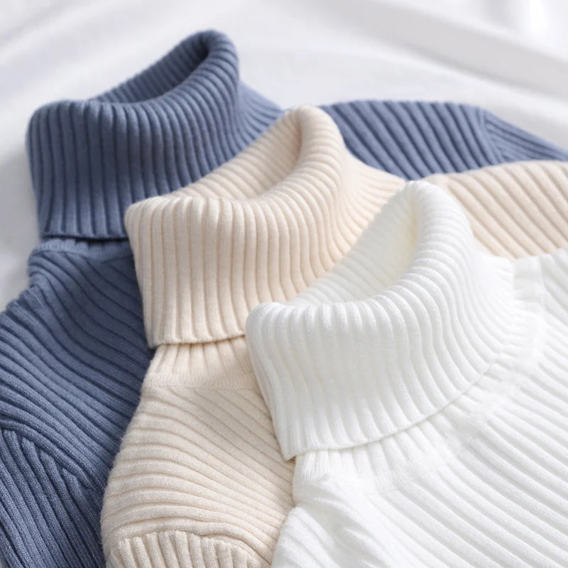 Suéter Feminino Gola Alta Tricô Cashmere Slim Outono Inverno Casual Elegante