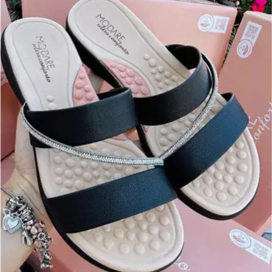 Sandália Papete Feminina Modare Soft com Strass Confortável Original Lançamento