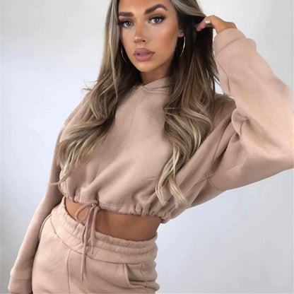 Conjunto Feminino Fitness Casual 2 Peças – Moleton Leve com Capuz